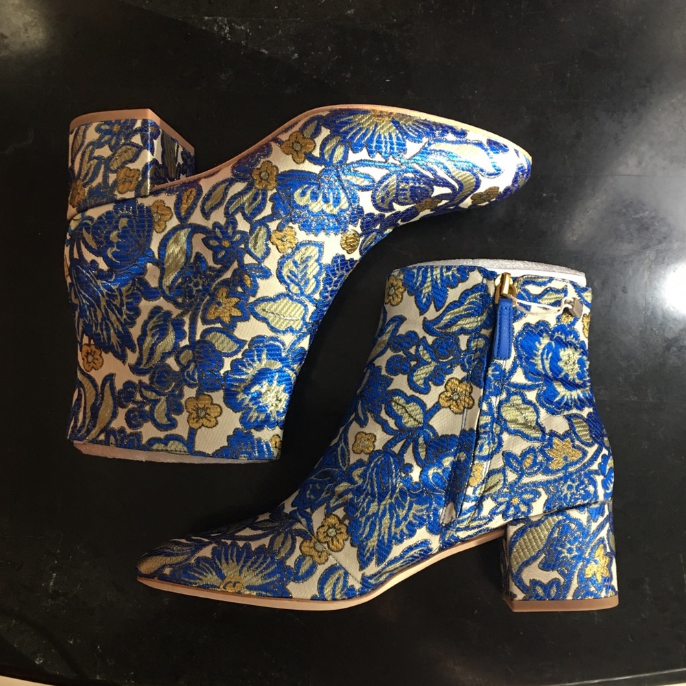 NEW! TORY BURCH Ankle Boot GO GO Blue Gold Brocade NIB - Picture 3 of 8